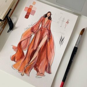 آموزش طراحی لباس با آبرنگ